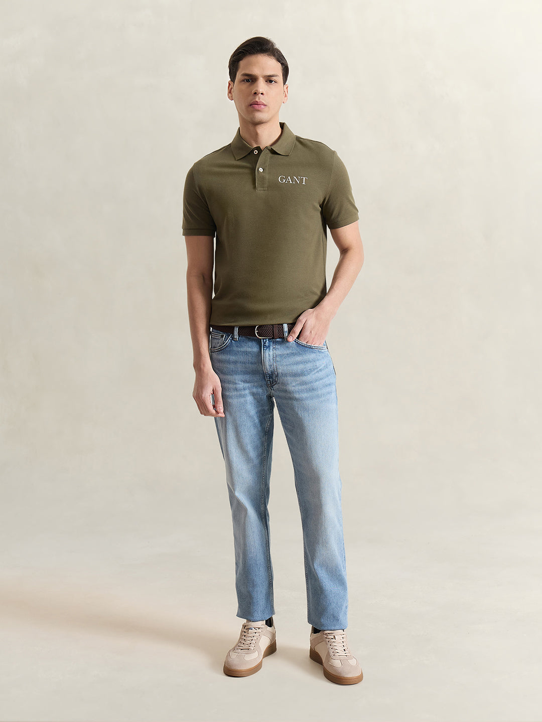 GANT Men Olive Green Solid Polo T-Shirt