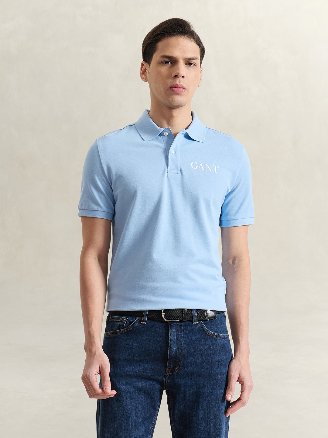 GANT Men Blue Solid Polo T-Shirt