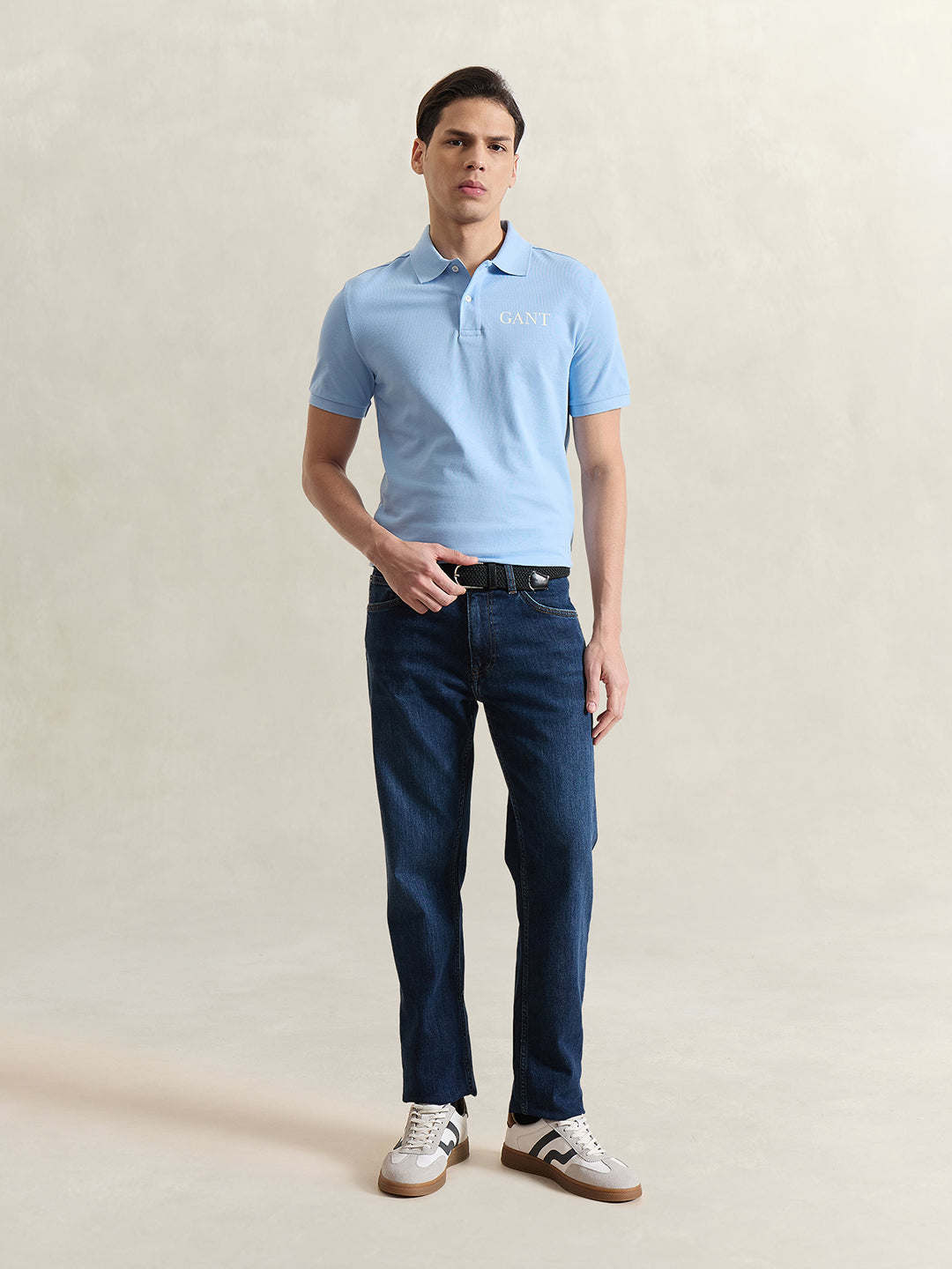 GANT Men Blue Solid Polo T-Shirt