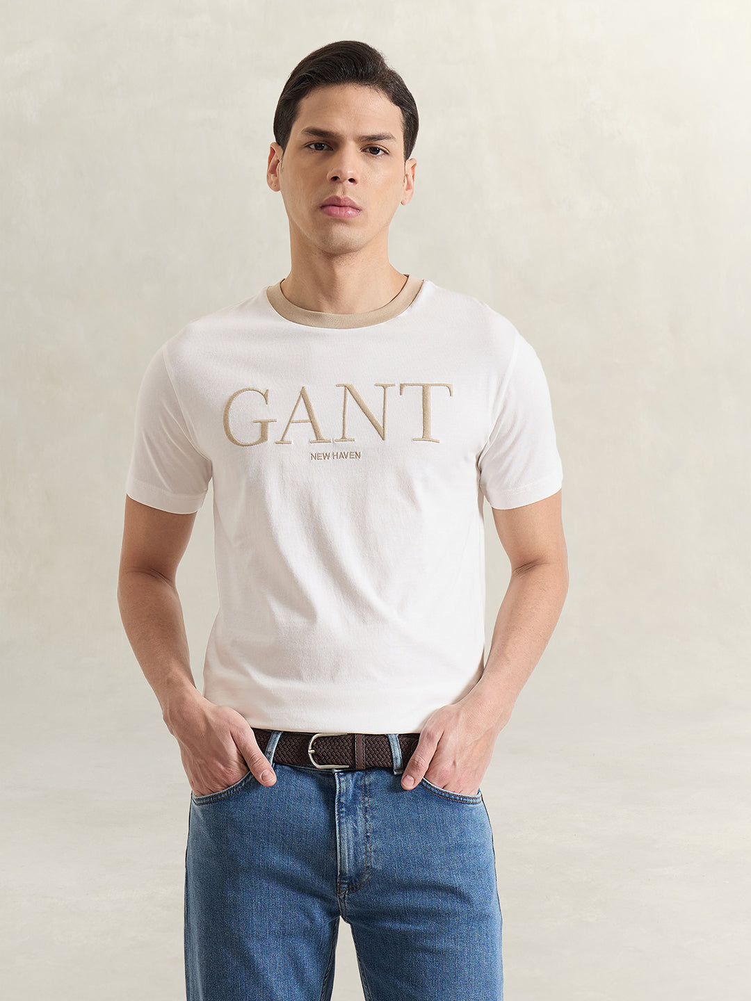 GANT Men White Solid T-Shirt