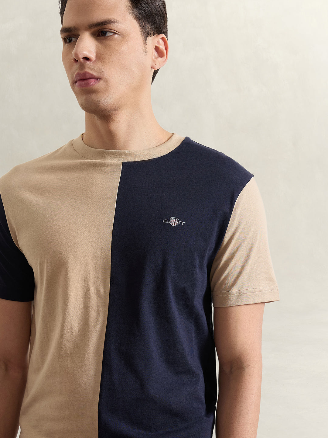 GANT Men Beige Colourblocked T-Shirt