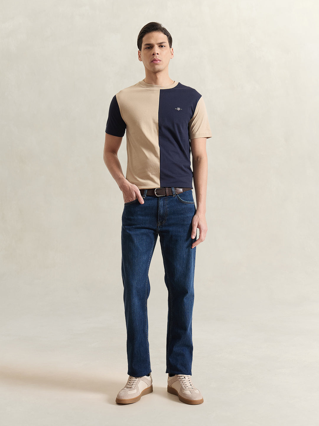 GANT Men Beige Colourblocked T-Shirt