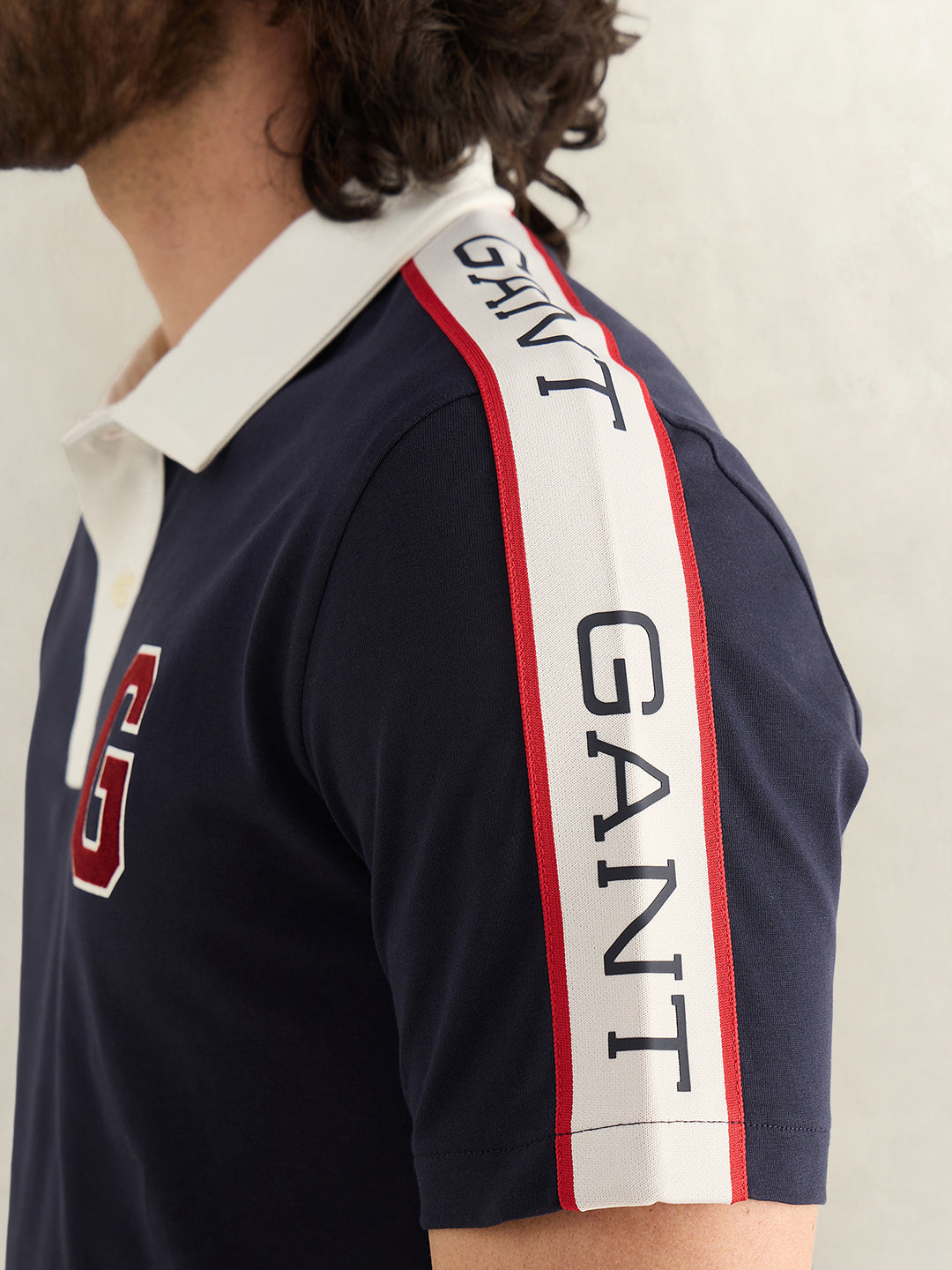 Gant Men Navy Blue Logo Print Regular Fit Pure Cotton Polo T-Shirt