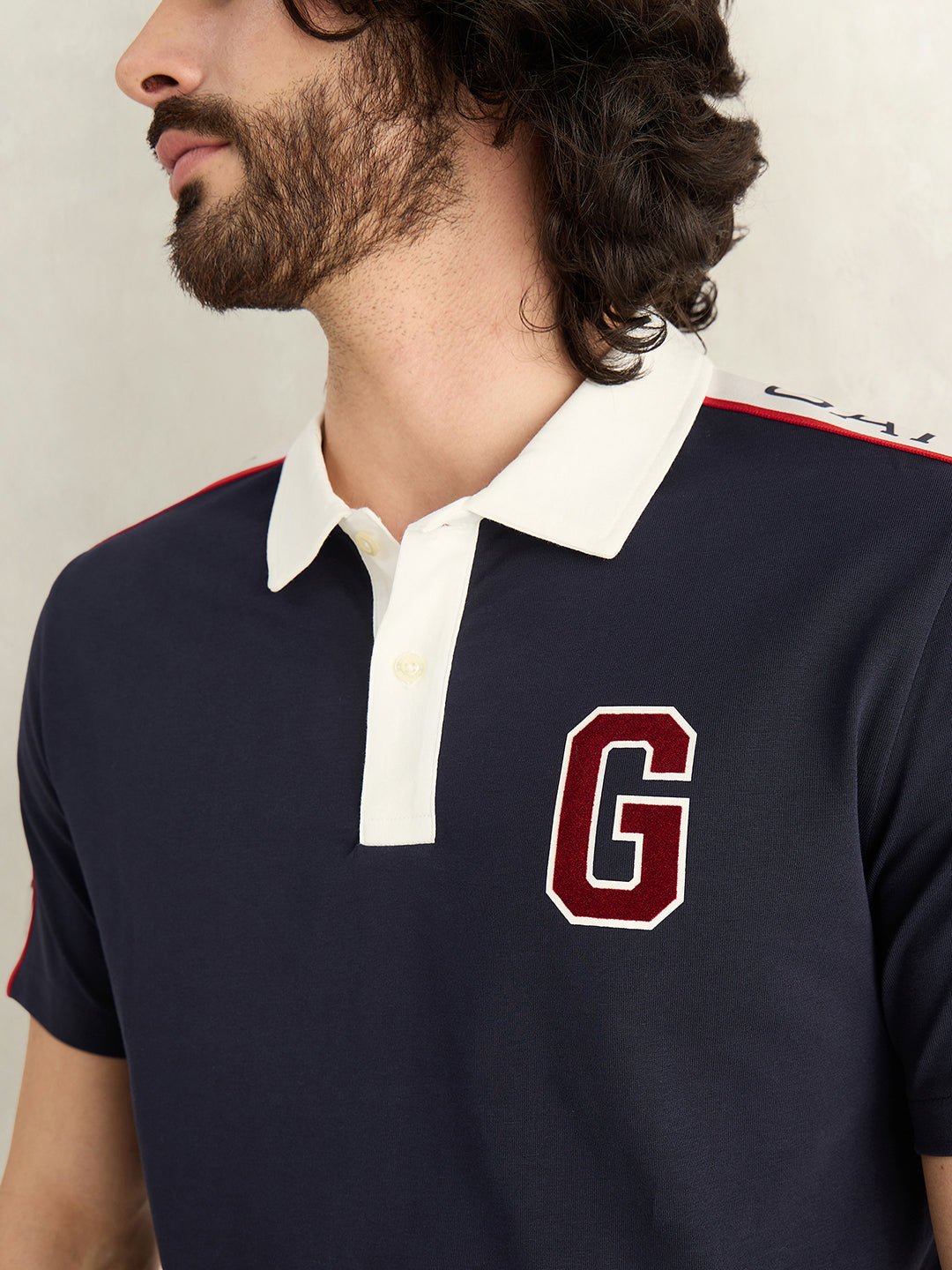 Gant Men Navy Blue Logo Print Regular Fit Pure Cotton Polo T-Shirt