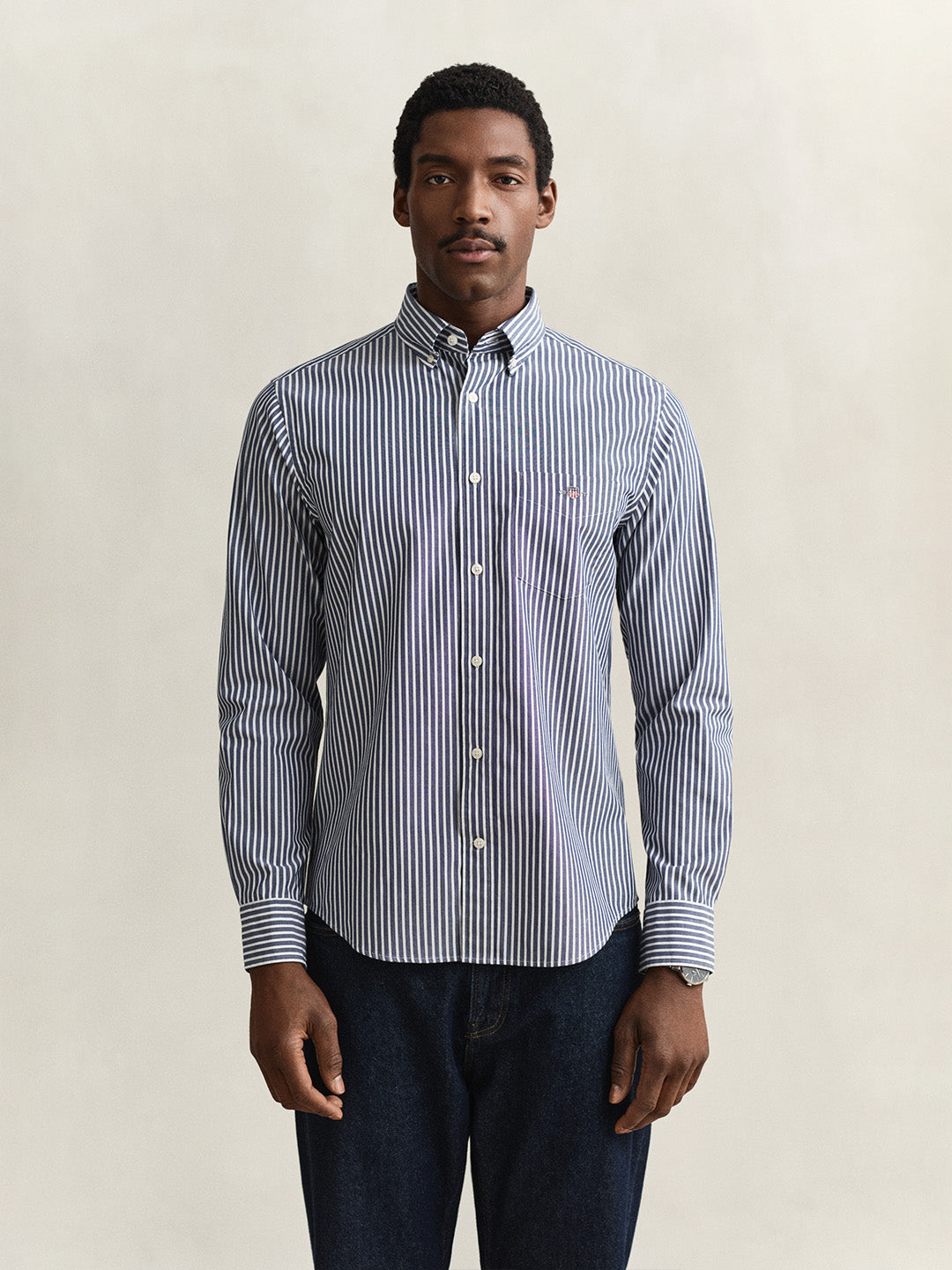 GANT Men Blue Classic Poplin Striped Shirt