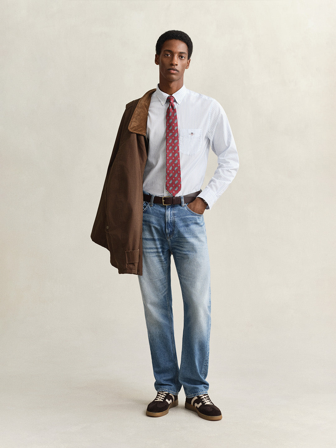 Gant Men Blue Striped Regular Fit Classic Poplin Shirt
