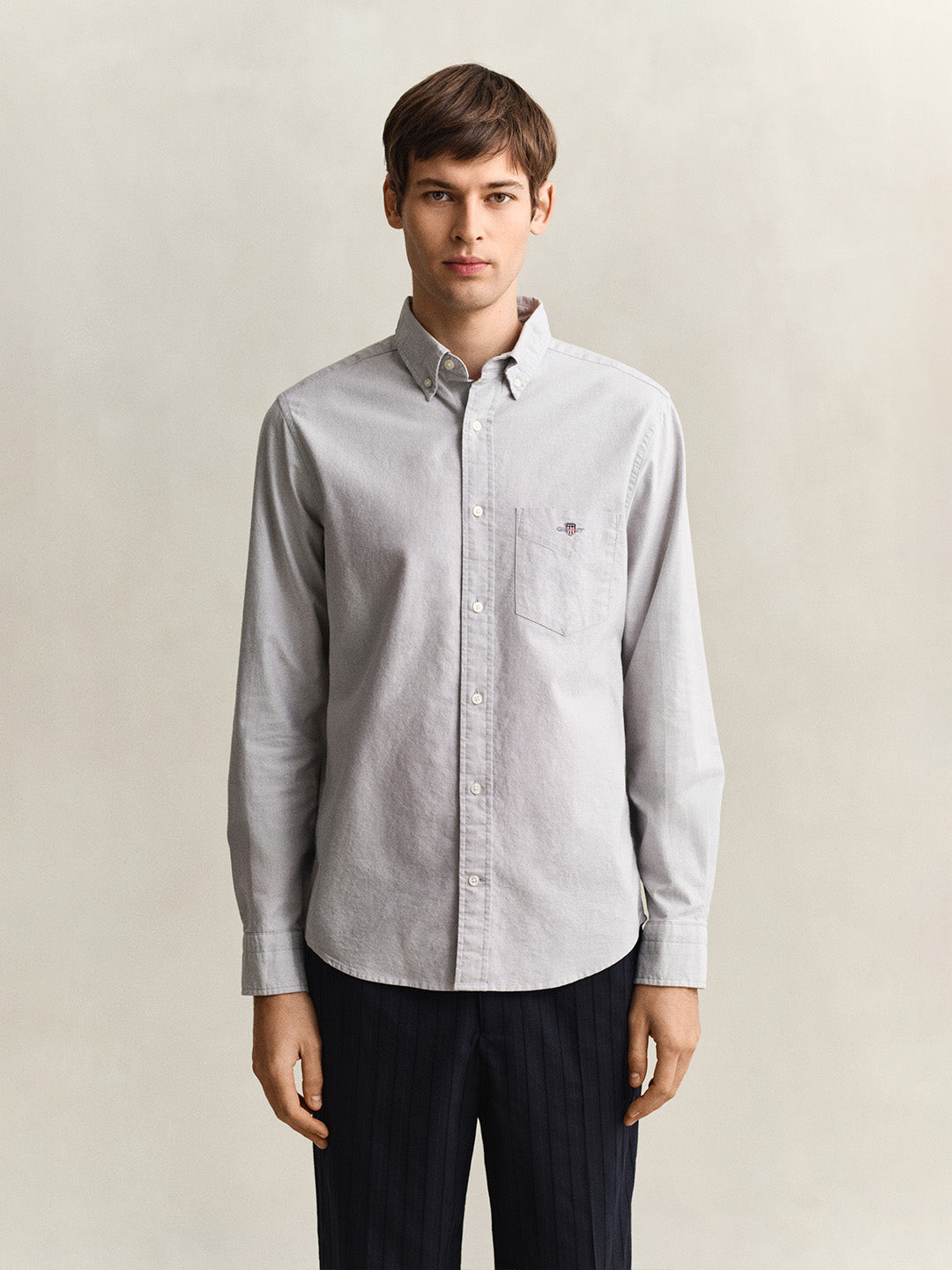Gant Men Grey Solid Regular Fit Classic Oxford Shirt