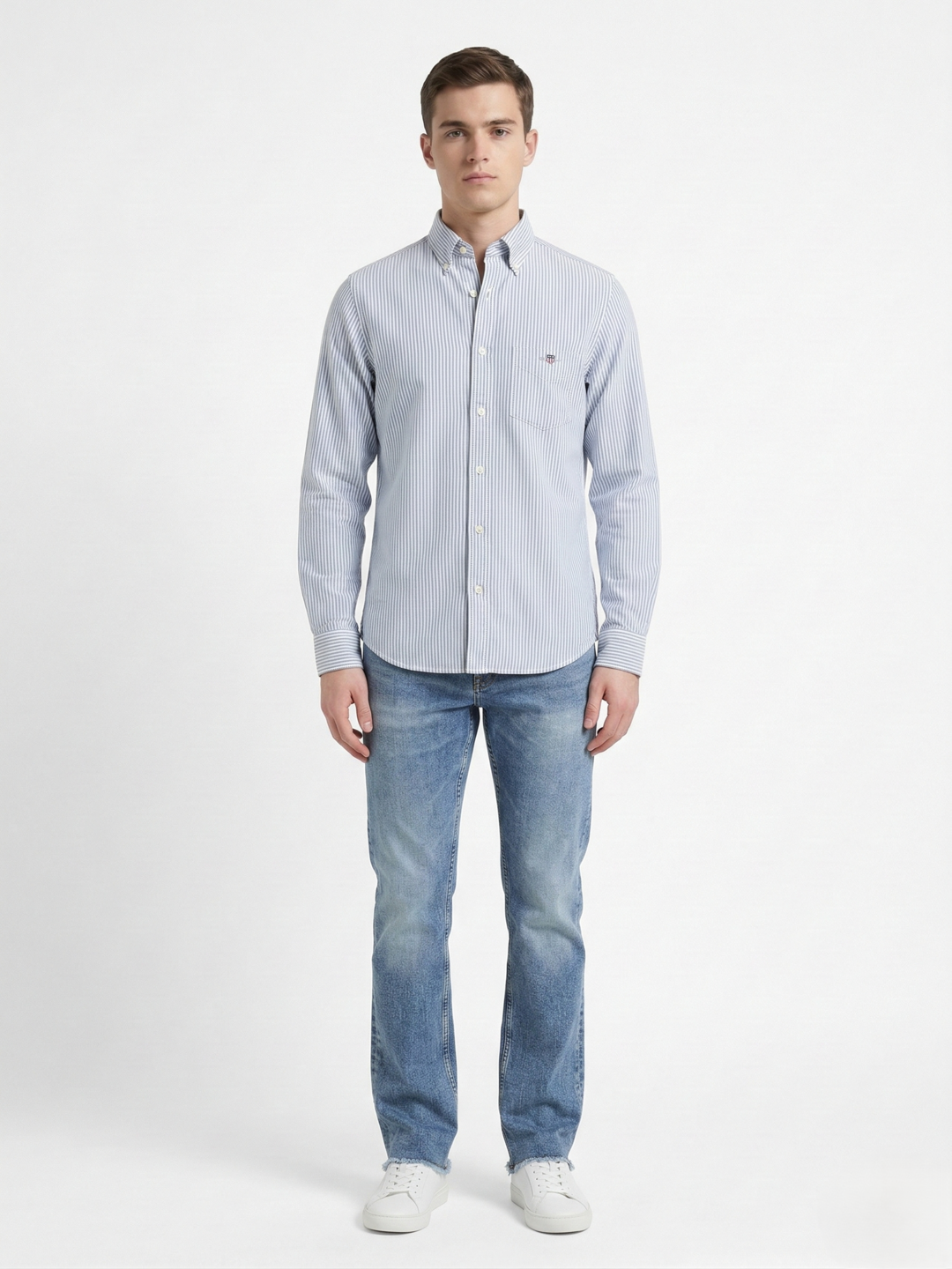 Gant Blue Cotton Striped Men Shirt