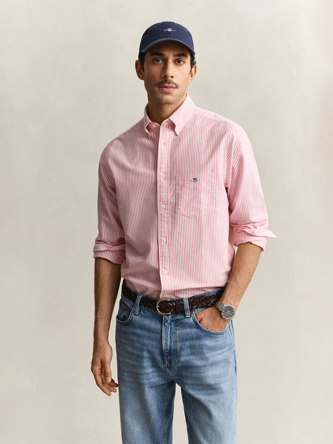 Gant Men Red Striped Regular Fit Classic Oxford Shirt