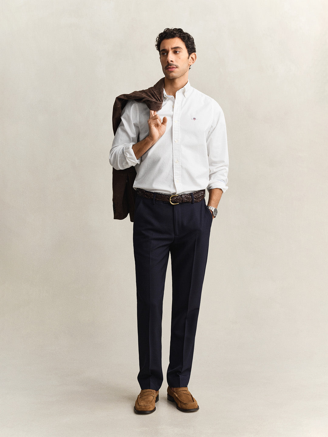 Gant Men White Solid Slim Fit Oxford Shirt