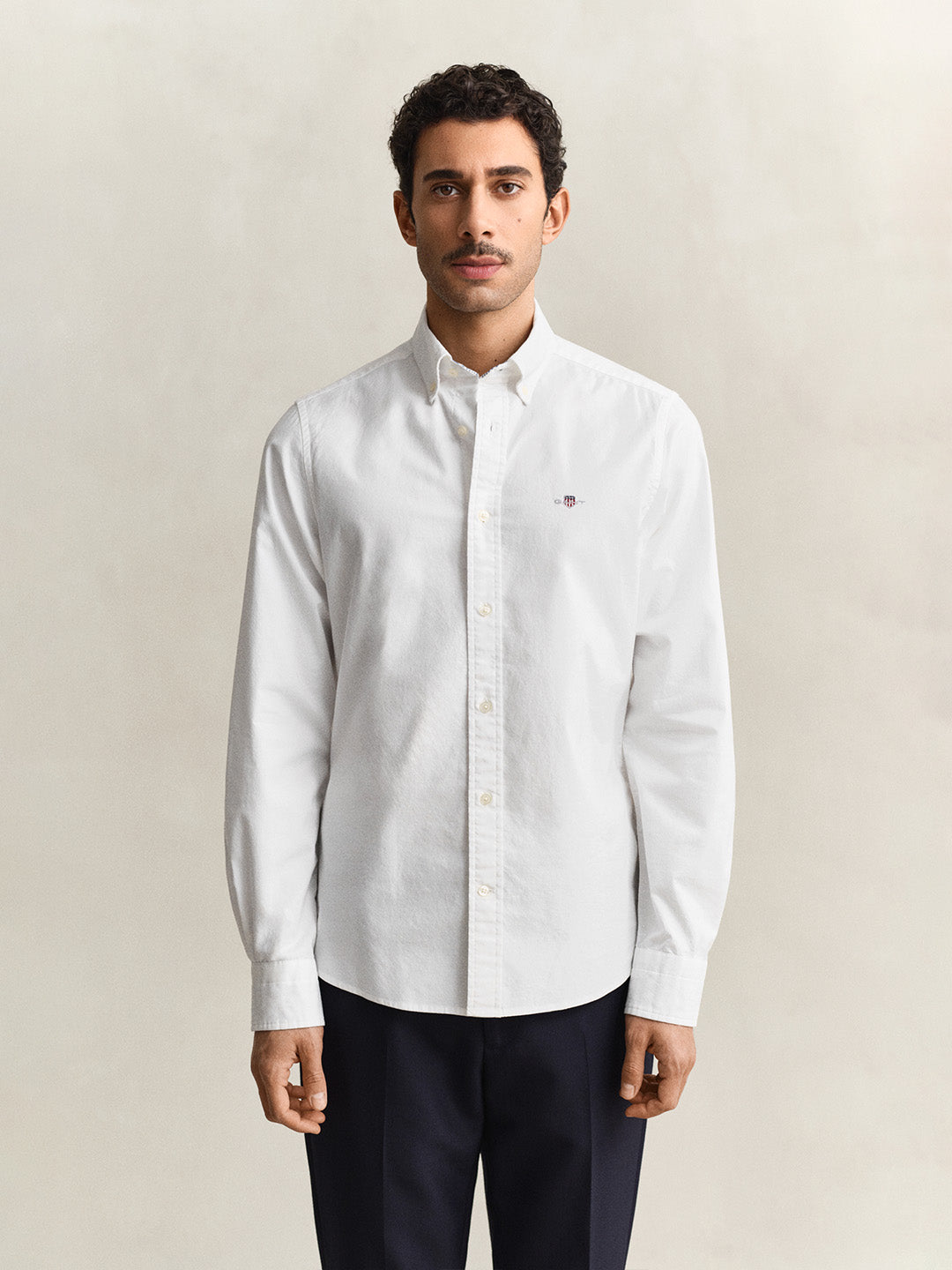 Gant Men White Solid Slim Fit Oxford Shirt