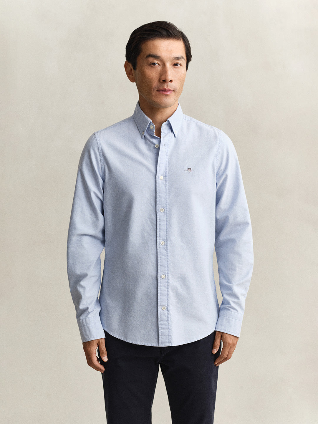Gant Men Blue Solid Slim Fit Oxford Shirt