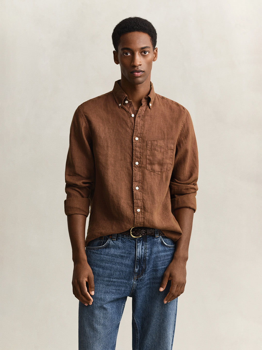 Gant Men Brown Garment Dyed Pure Linen Shirt