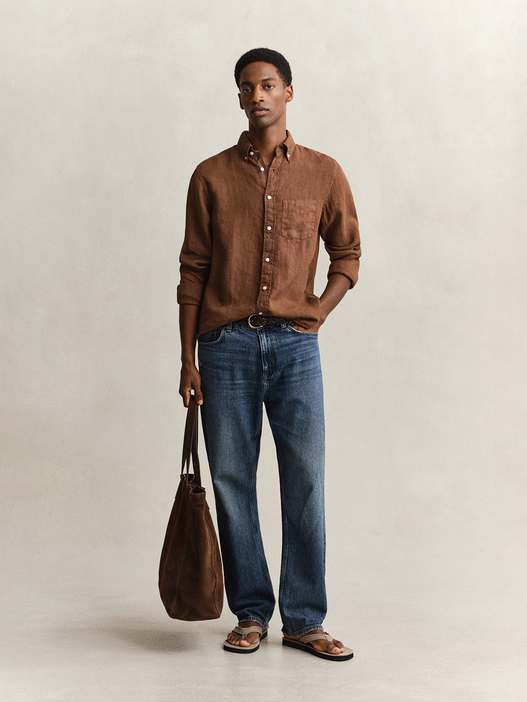 Gant Men Brown Garment Dyed Pure Linen Shirt