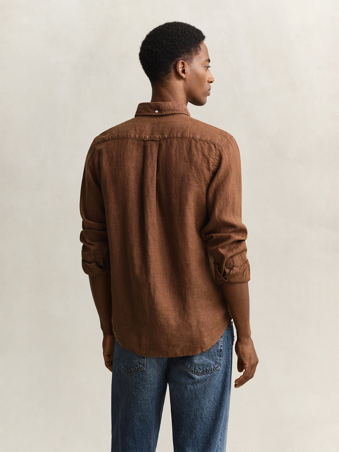 Gant Men Brown Garment Dyed Pure Linen Shirt