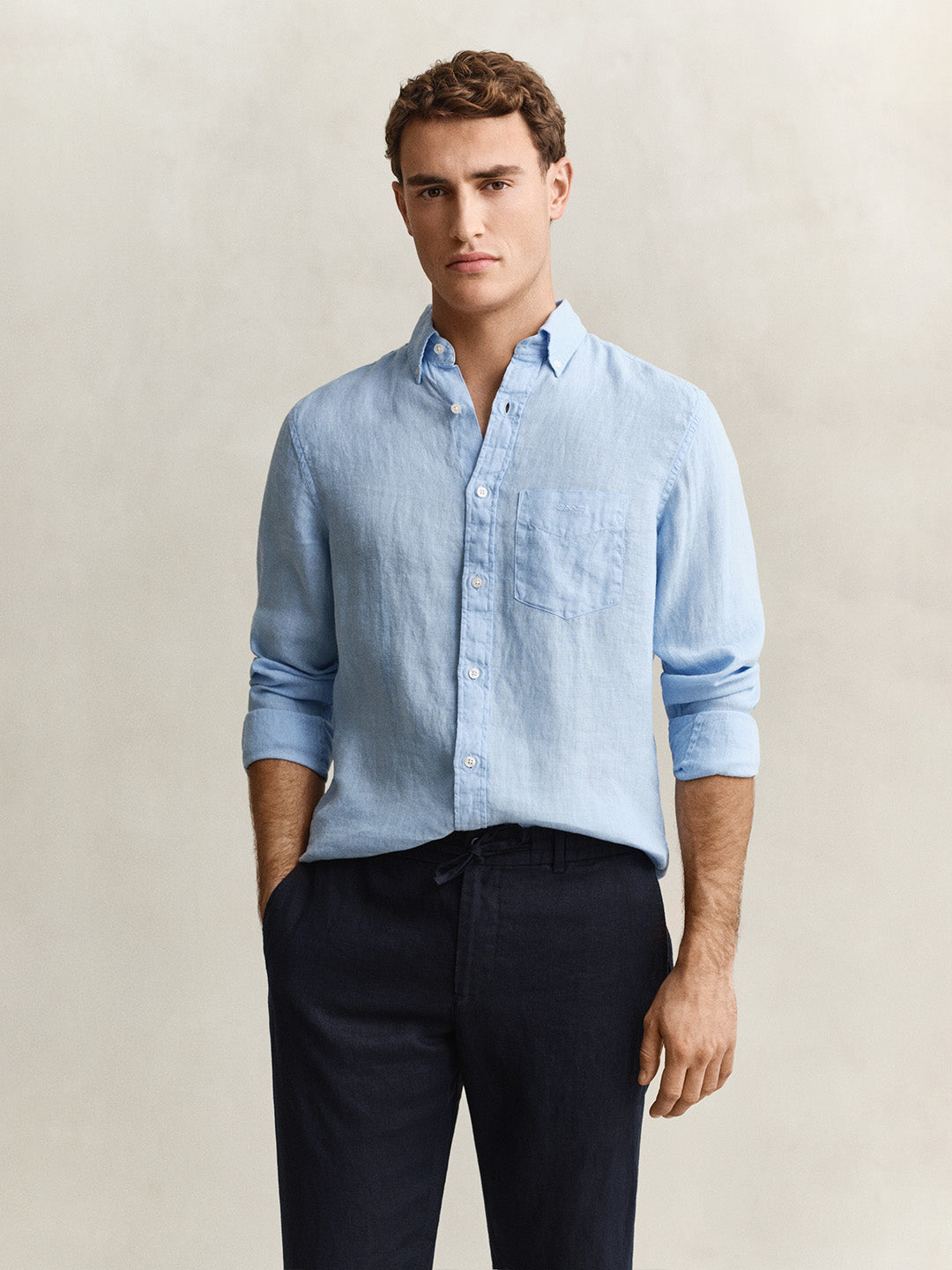 Gant Men Blue Garment Dyed Pure Linen Shirt