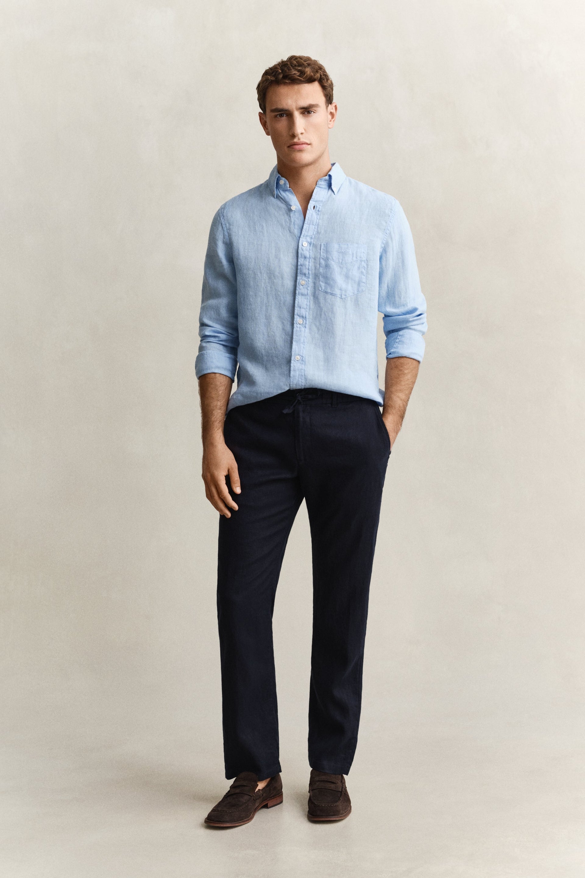 GANT Men Blue Garment Dyed Pure Linen Shirt