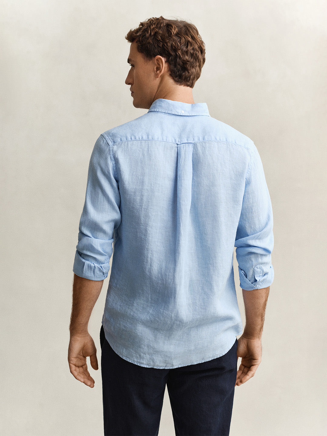 Gant Men Blue Solid Regular Fit Pure Linen Shirt