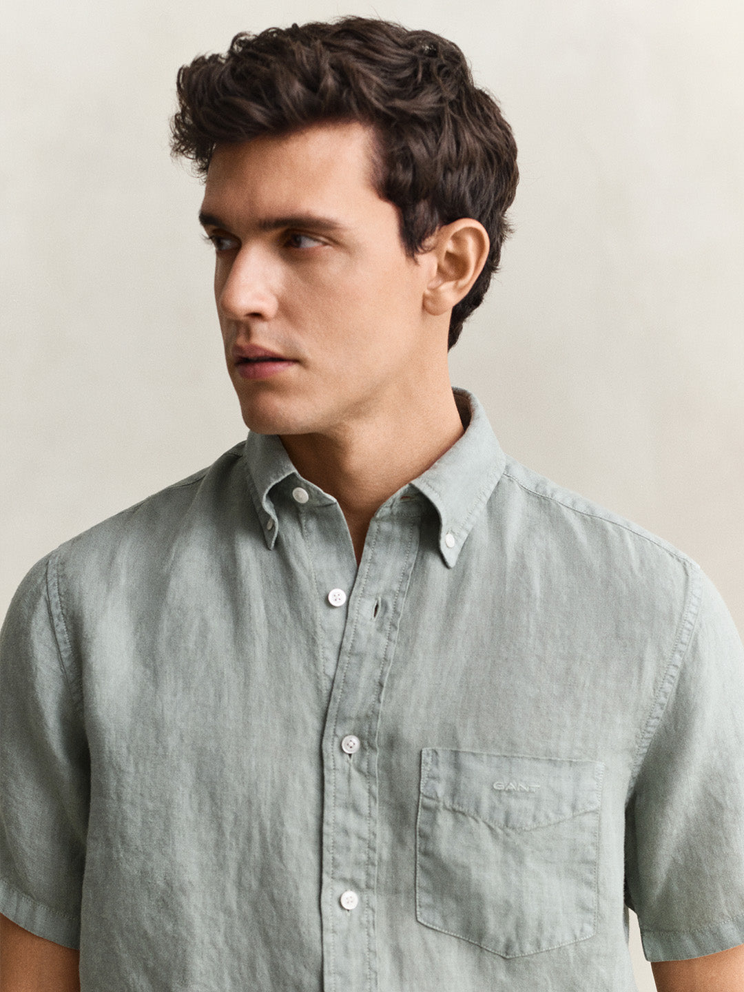 Gant Men Grey Solid Regular Fit Pure Linen Shirt