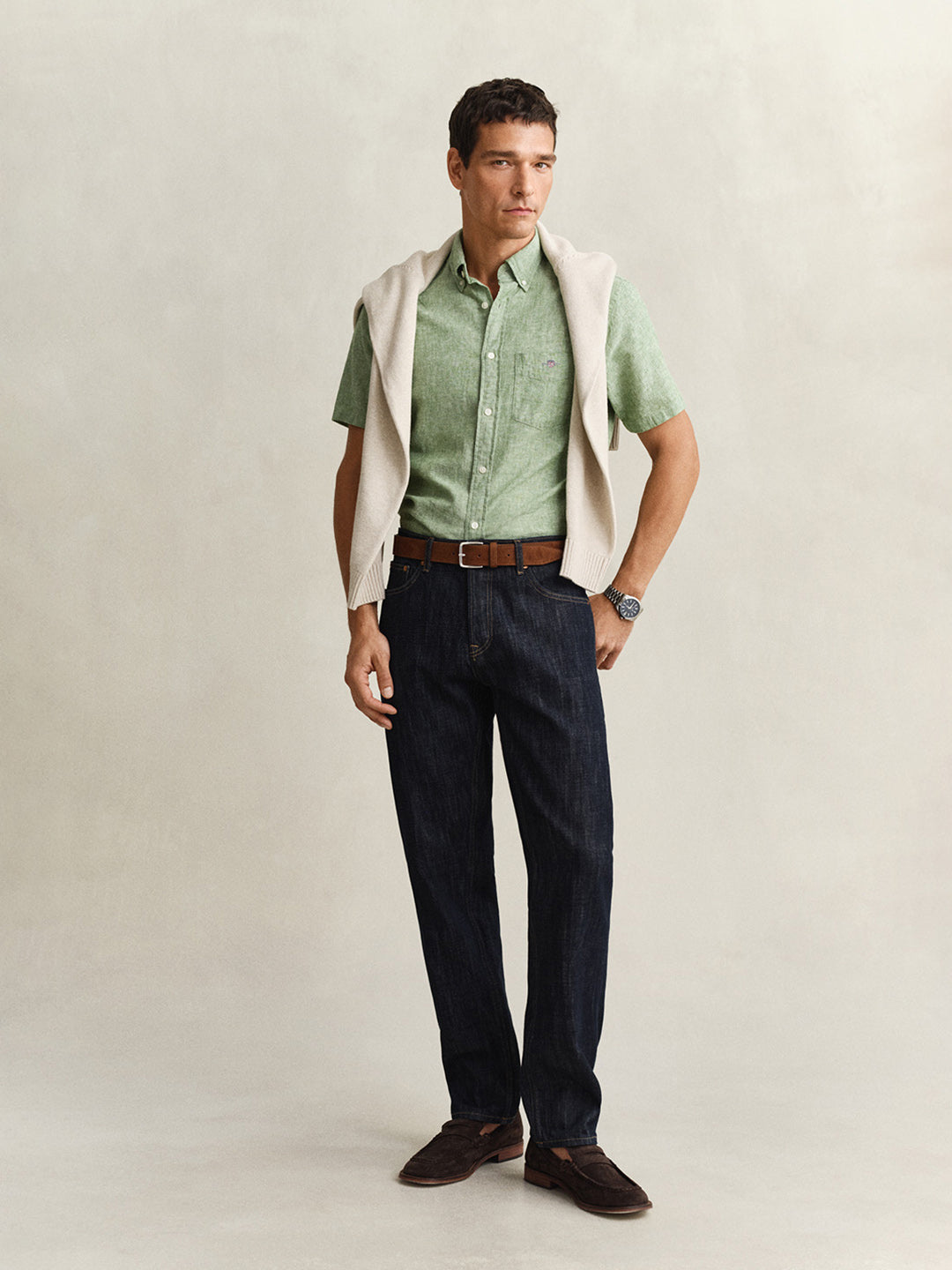 Gant Men Green Regular Fit Linen Shirt