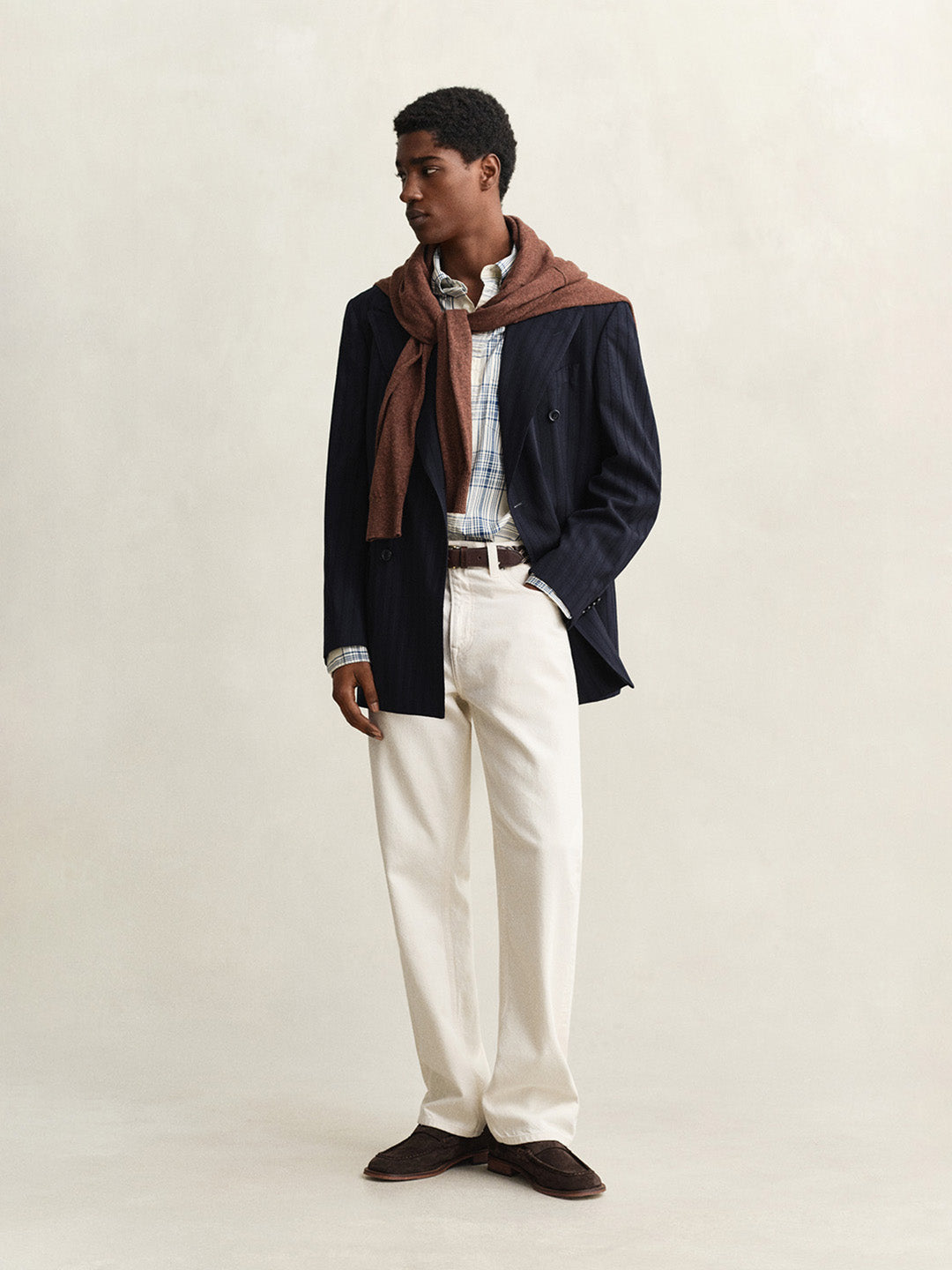 GANT Men Cream Checked Regular Fit Oxford Shirt