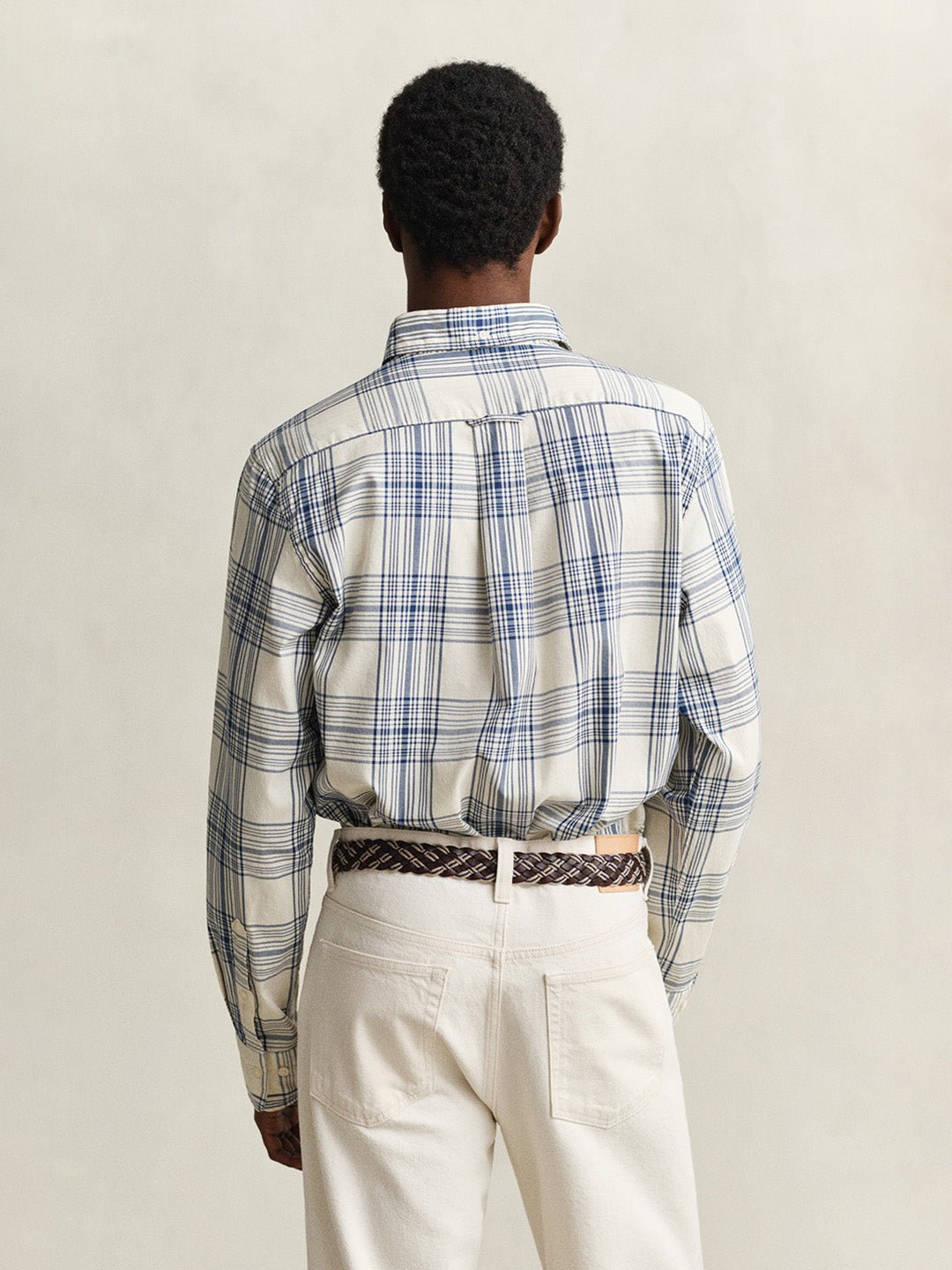 GANT Men Cream Checked Regular Fit Oxford Shirt