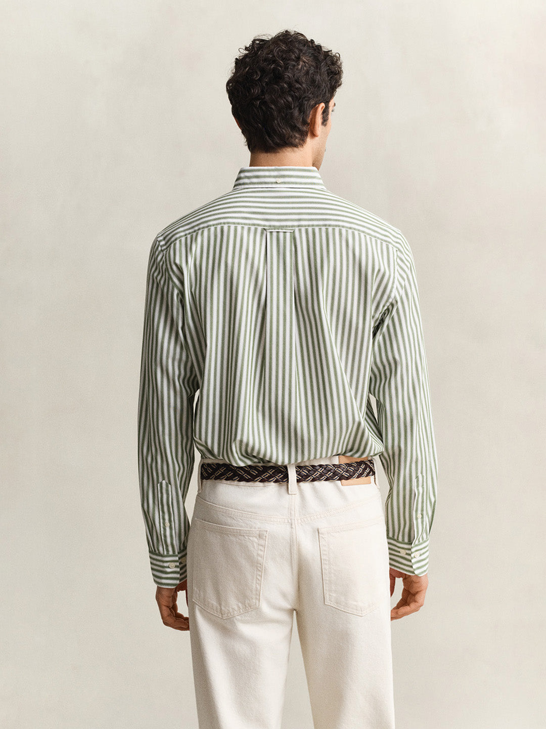 GANT Men Green Striped Regular Fit Poplin Shirt