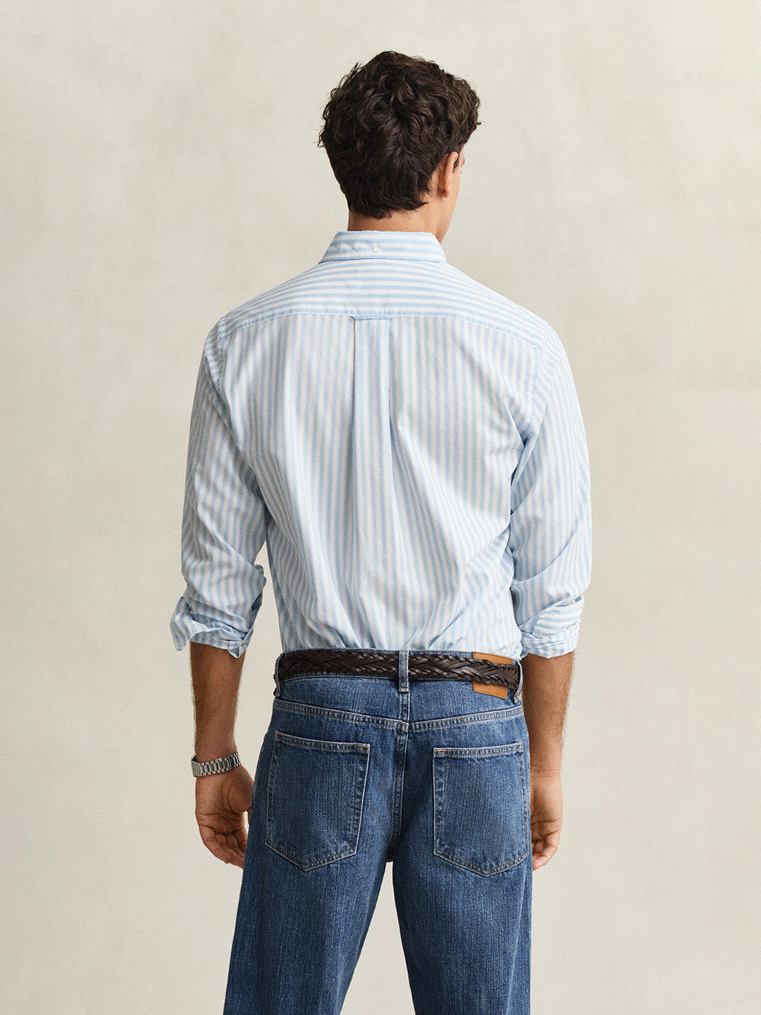 GANT Men Blue Striped Regular Fit Poplin Shirt