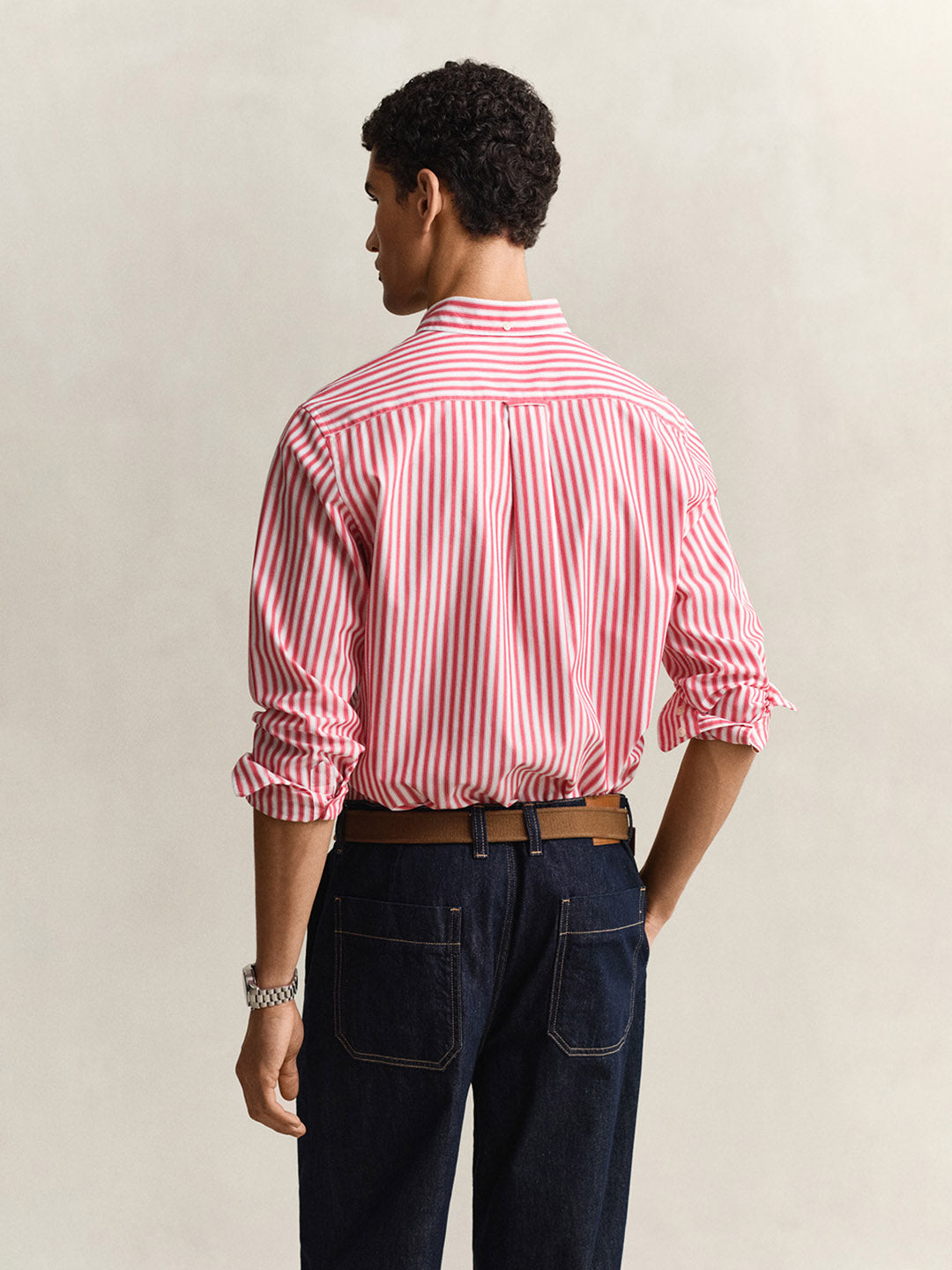 GANT Men Red Striped Regular Fit Poplin Shirt