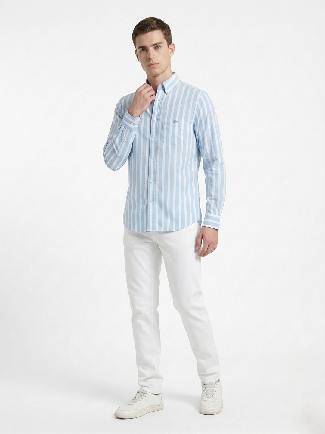 Gant Blue Cotton Striped Men Shirt