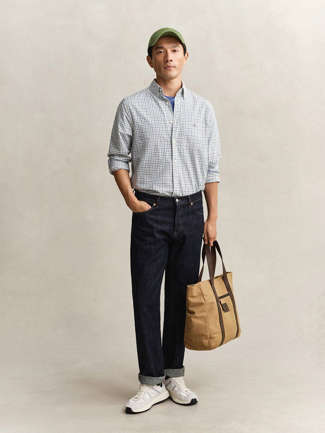 GANT Men Green Checked Regular Fit Poplin Shirt