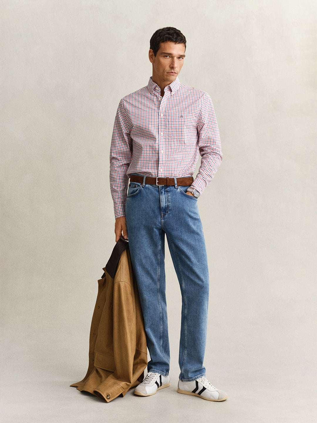 GANT Men Red Checked Regular Fit Poplin Shirt