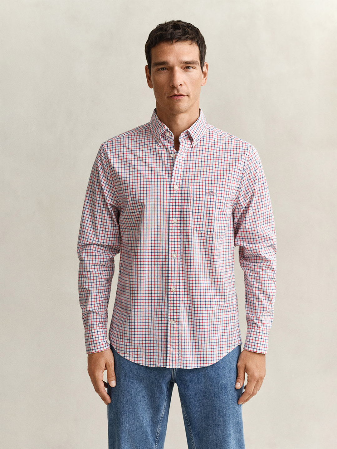 GANT Men Red Checked Regular Fit Poplin Shirt