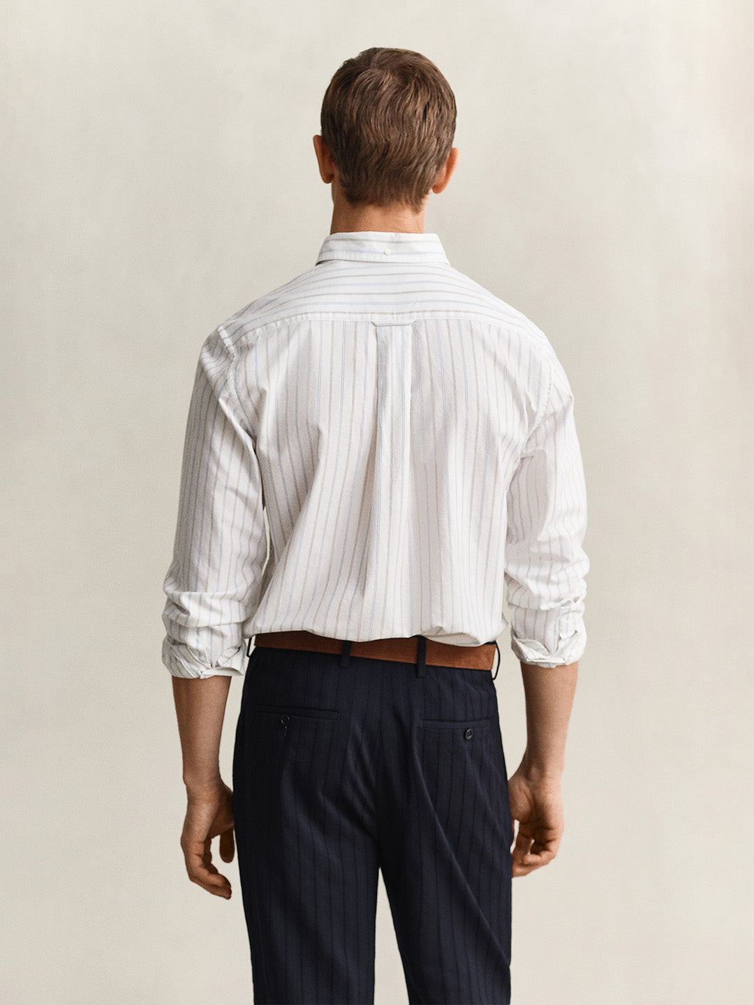 GANT Men White Striped Regular Fit Classic Oxford Shirt