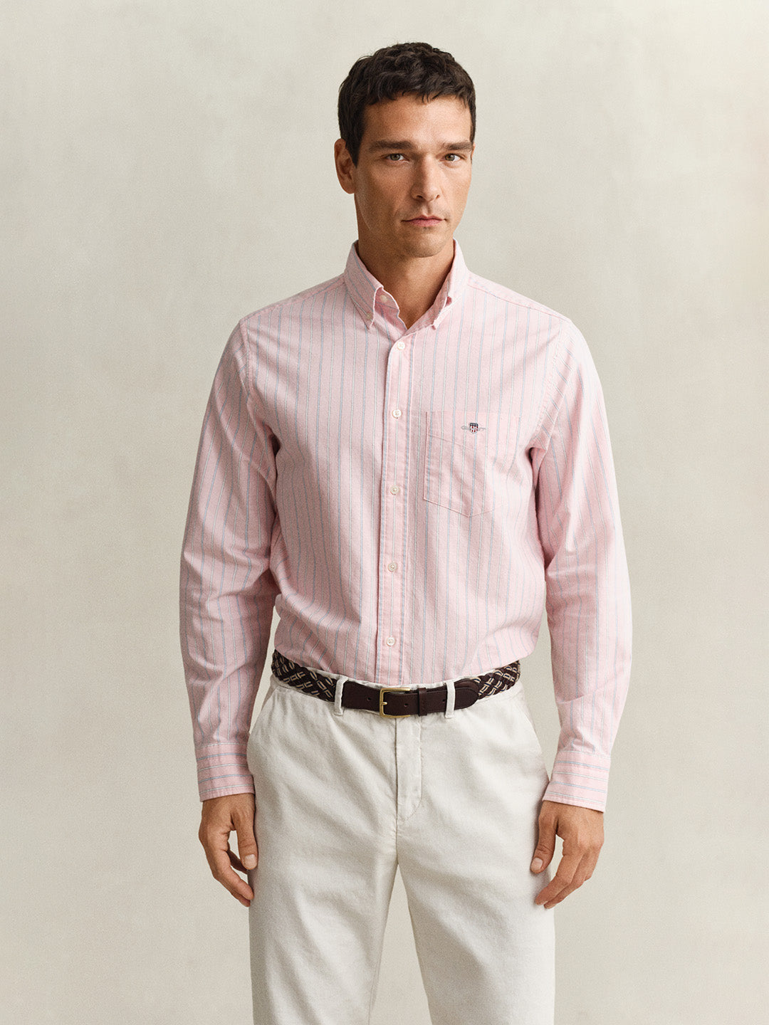 GANT Men Pink Striped Regular Fit Classic Oxford Shirt