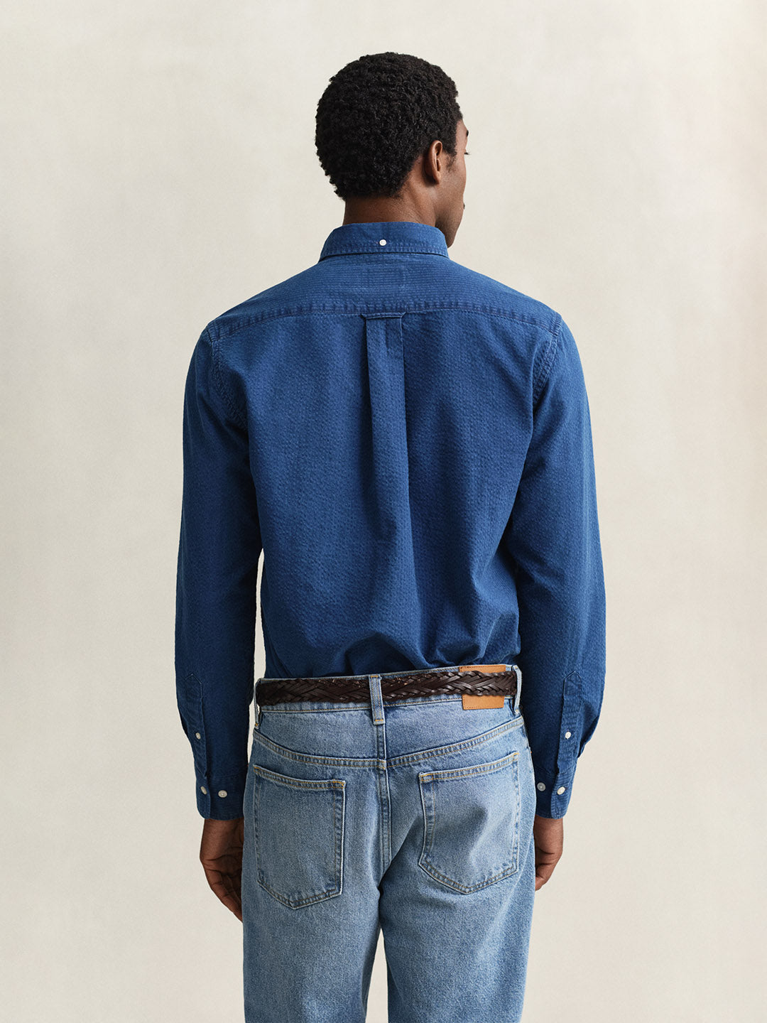 GANT Men Navy Blue Regular Fit Seersucker Shirt