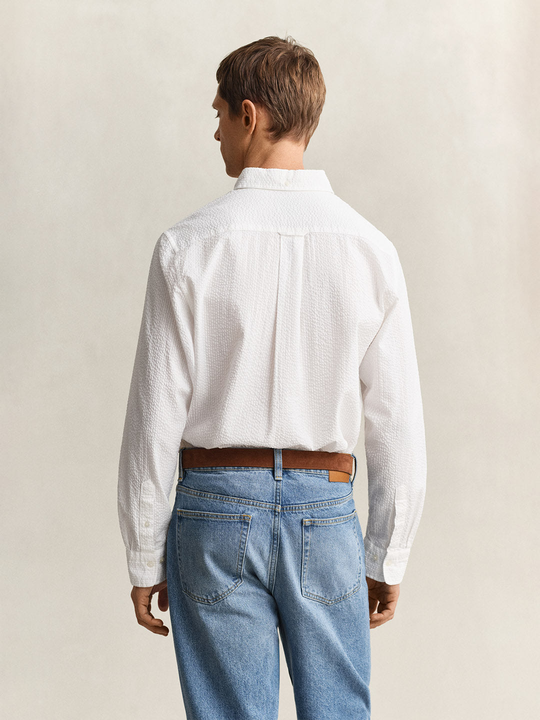 GANT Men White Regular Fit Seersucker Shirt