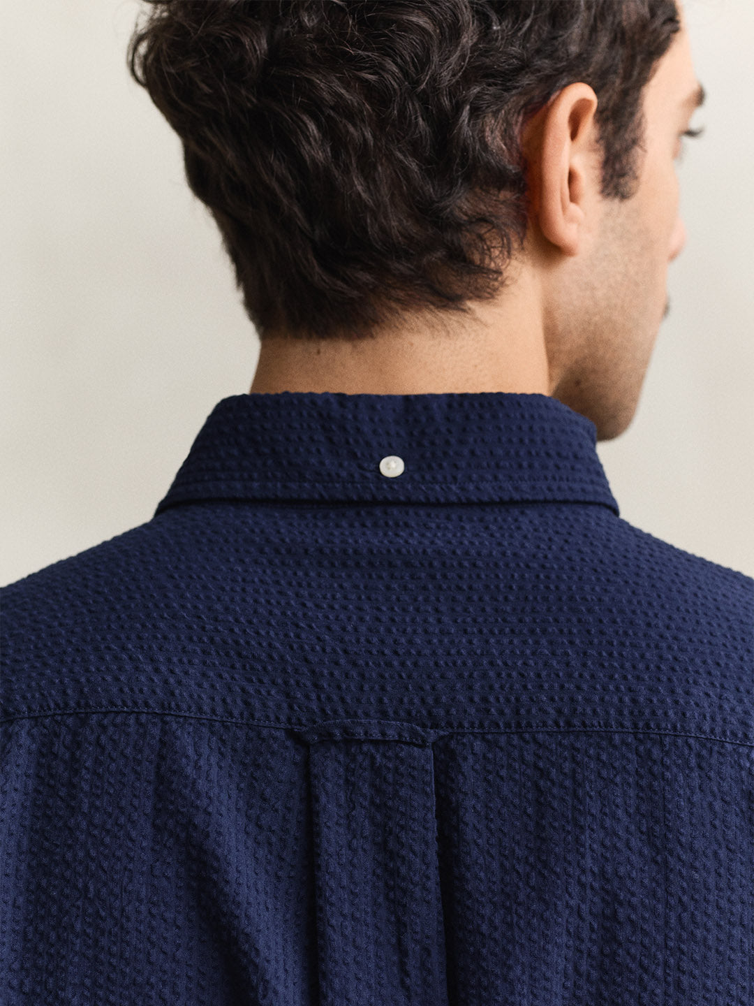 GANT Men Navy Blue Regular Fit Seersucker Shirt