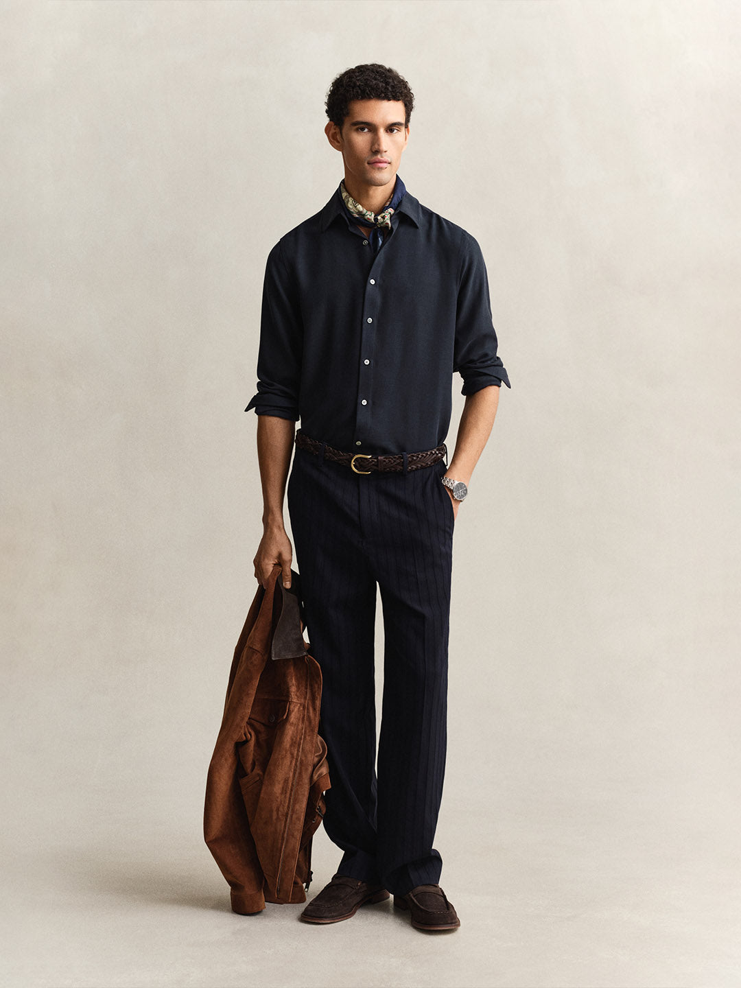 Gant Men Navy Blue Regular Fit Lyocell Shirt