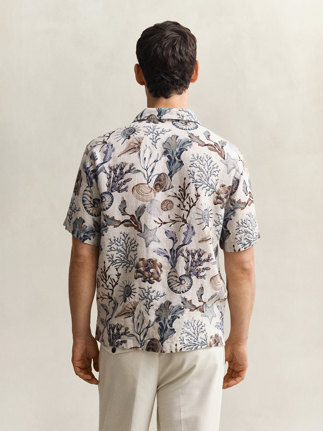 GANT Men Beige Printed Floral Linen Shirt