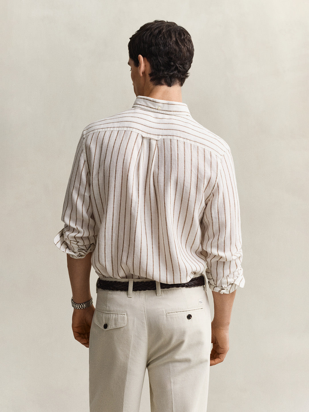 Gant Men Cream Striped Regular Fit Linen Shirt