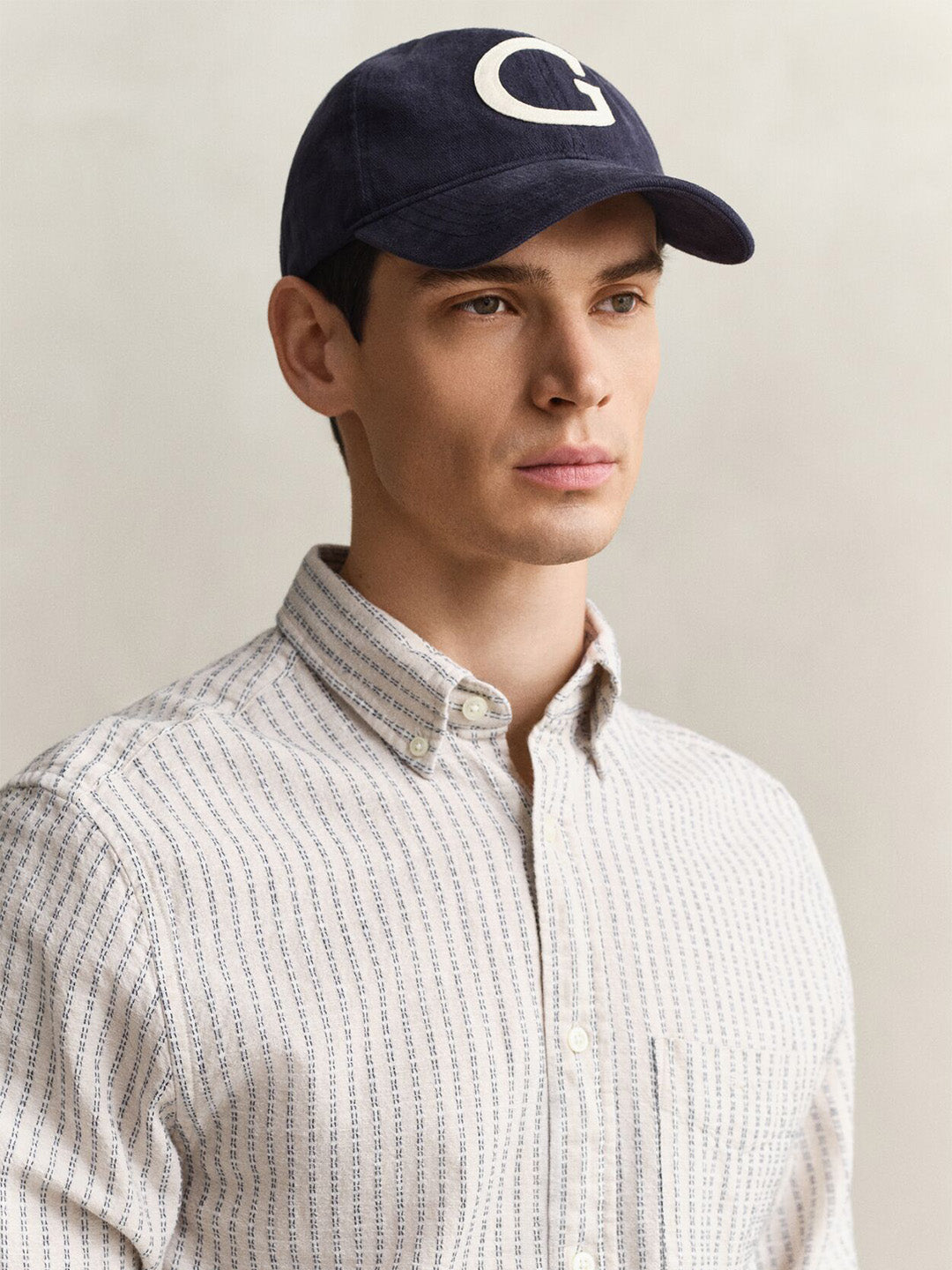Gant Men Beige Striped Regular Fit Cotton Linen Shirt