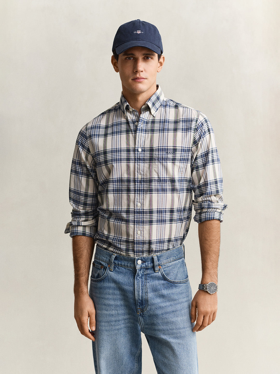 Gant Men Blue Checked Regular Fit Madras Checked Shirt