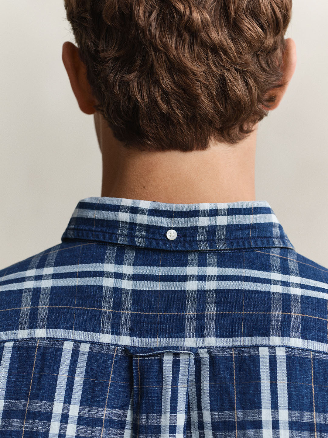 Gant Men Navy Blue Check Linen Blend Shirt