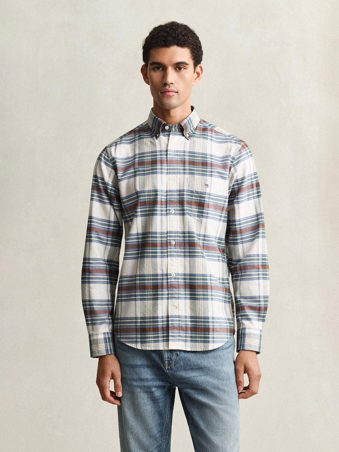 Gant Men Multicolor Checked Regular Fit Oxford Shirt