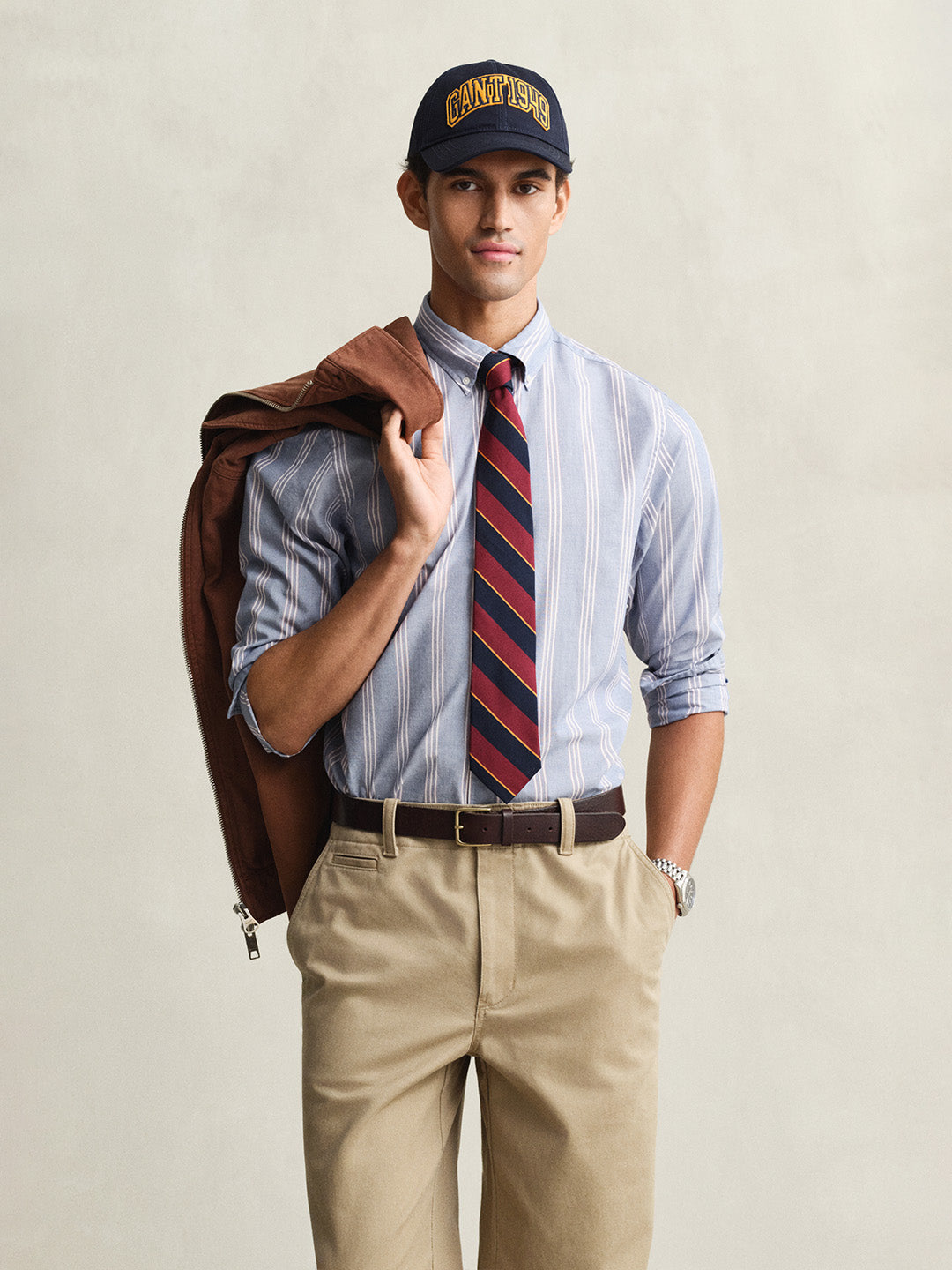 Gant Men Blue Striped Regular Fit Poplin Shirt
