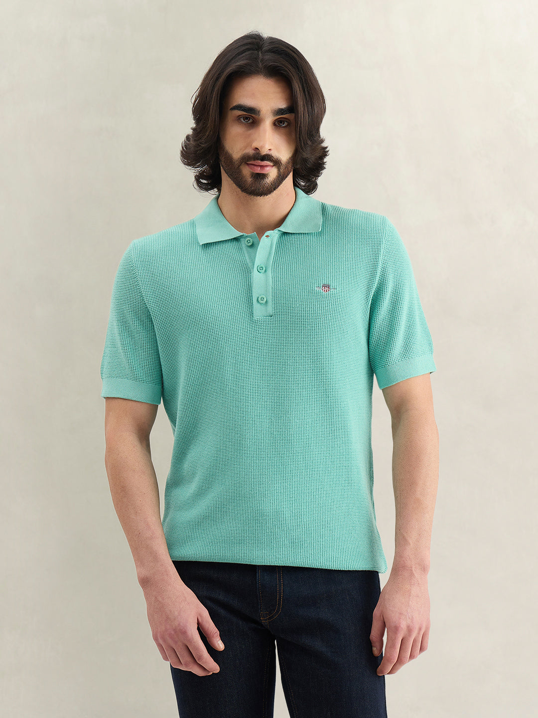 Gant Men Solid Turquoise Polo T-Shirt