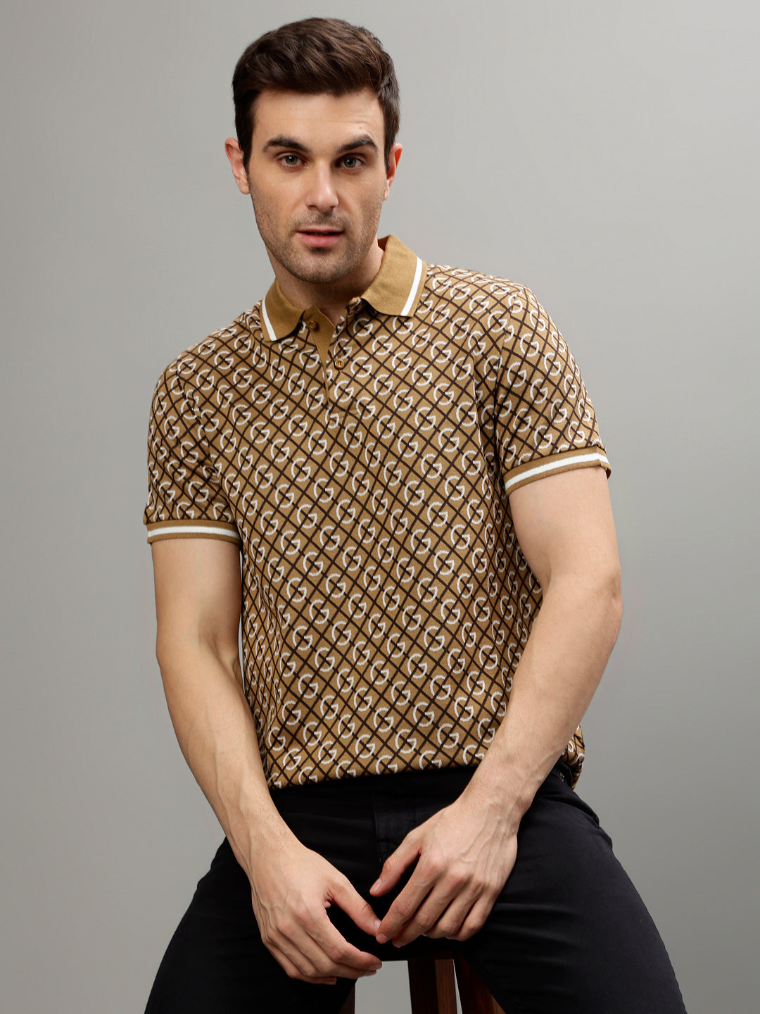 Shop Gant Brown Fashion Printed Relaxed Fit Polo T-Shirt Online