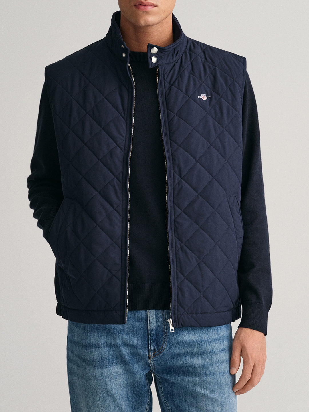 Gant Men Blue Solid High Neck Jacket