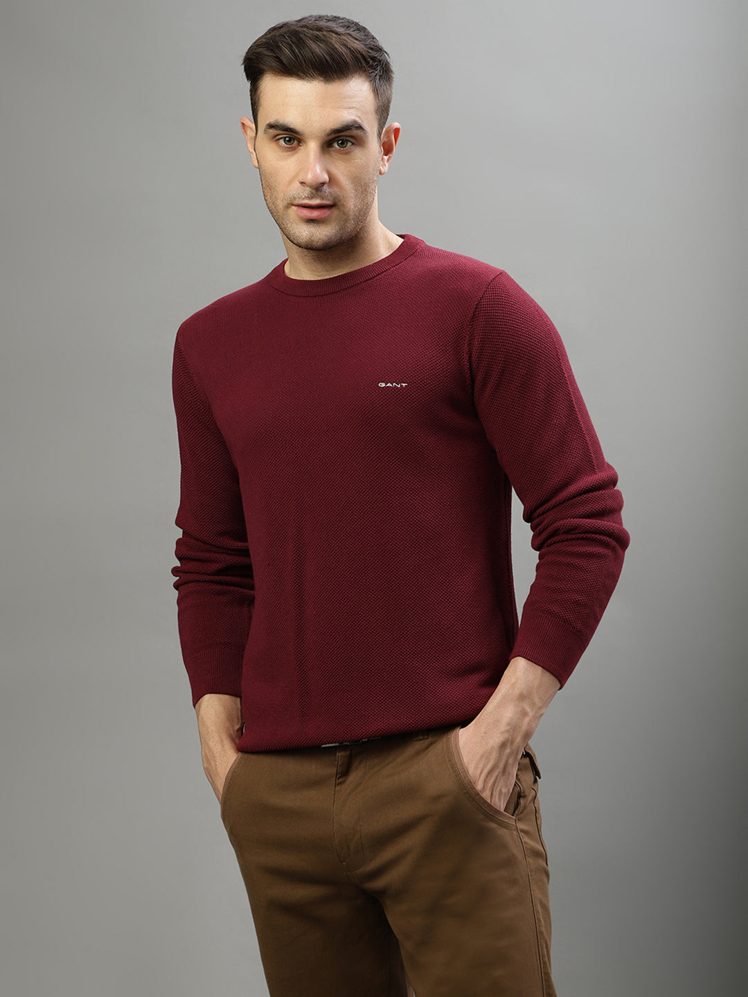 Crew Jumper Red Gant Jumper Shop Gant Men Solid Round Neck